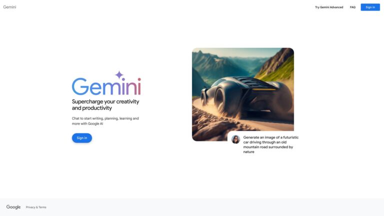 Zrzut ekranu strony www nazędzia AI Gemini & Gemini Advanced