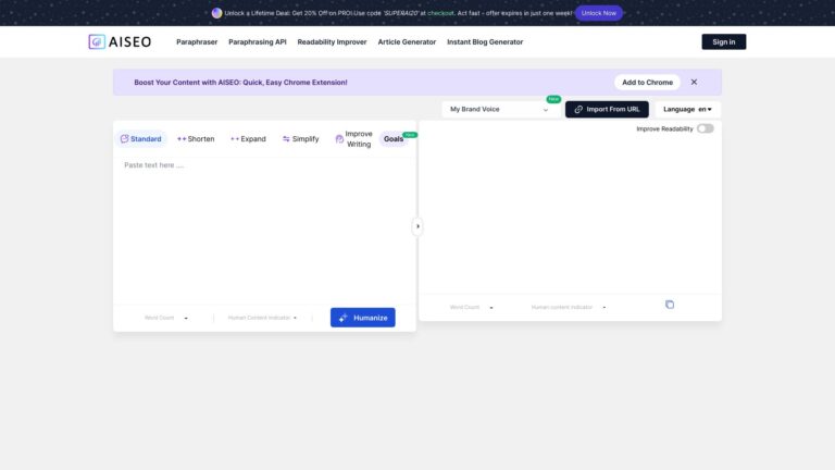 Zrzut ekranu strony www nazędzia AI Humanize AI Text