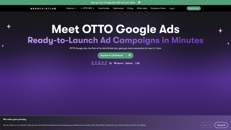 Zrzut ekranu strony www nazędzia AI OTTO GOOGLE ADS